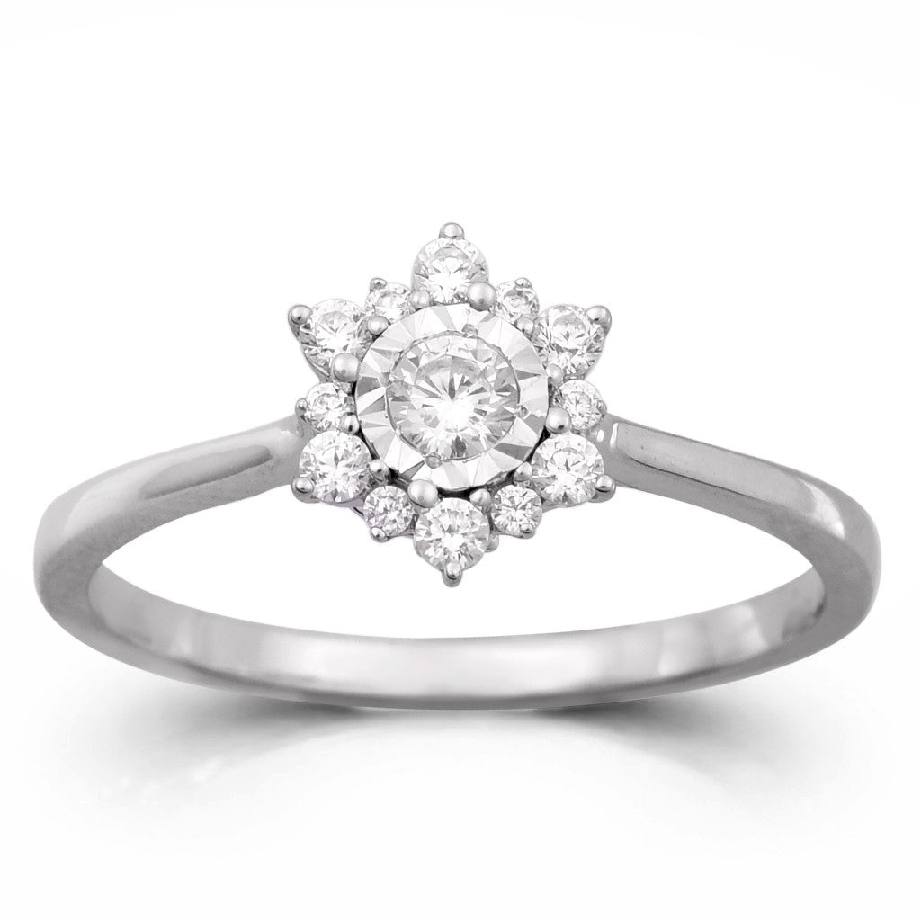 1/4ctw Diamond Flower Halo Ring
