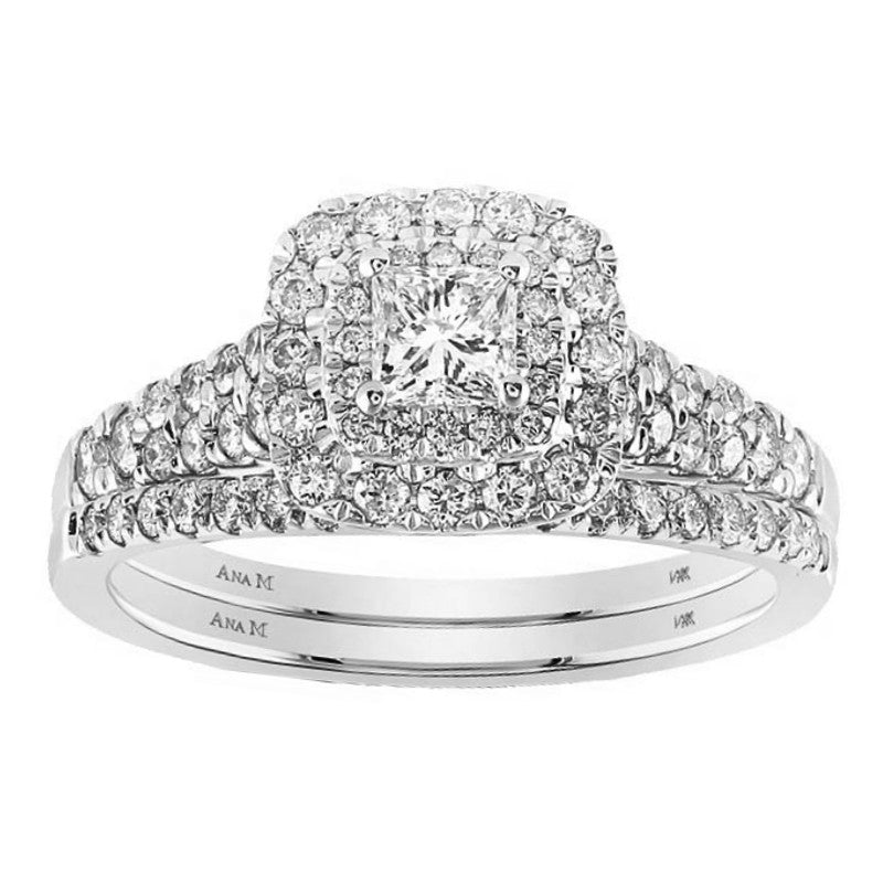 Ana M 1ctw Certified Diamond Double Halo Bridal Set