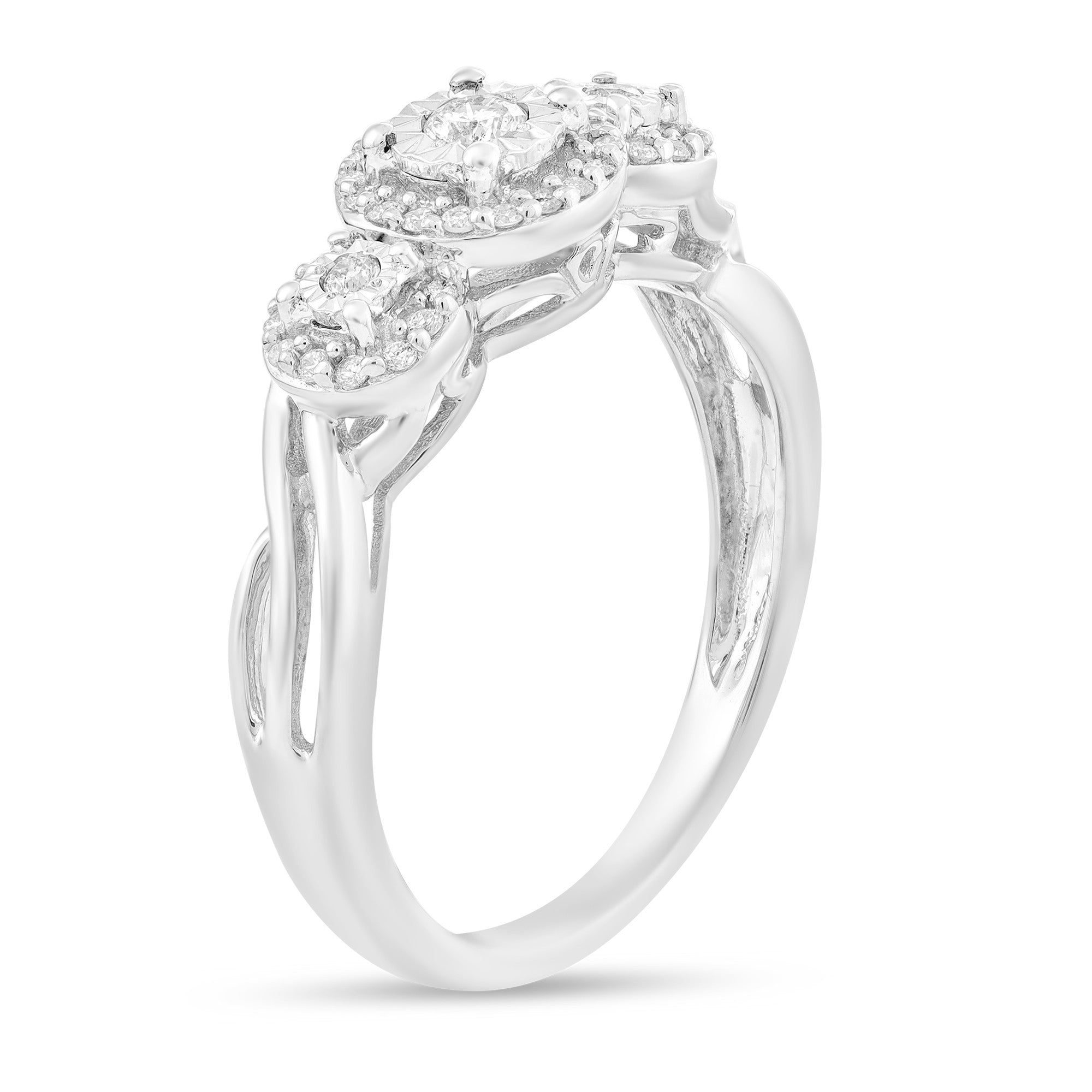 1/4ctw Three Diamond Halo Ring