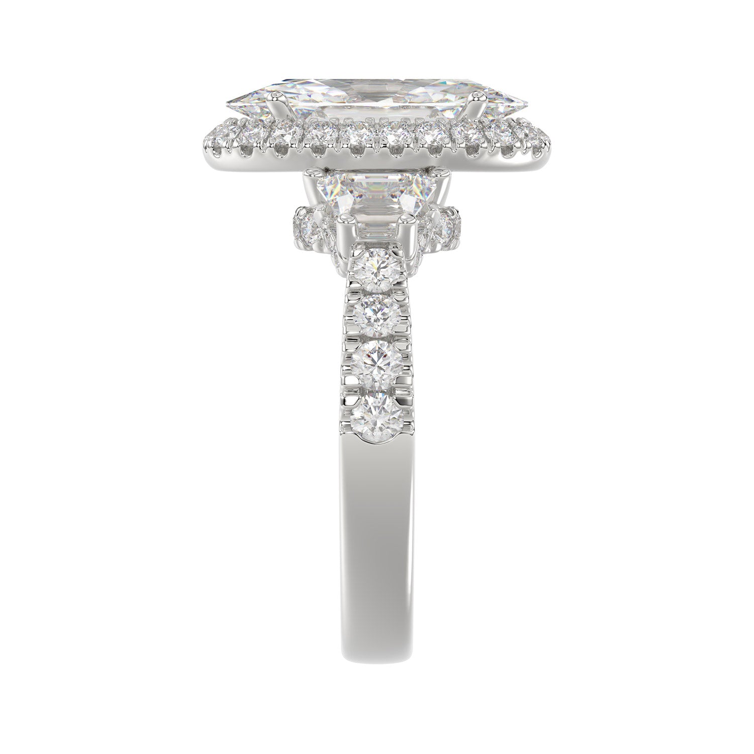 3.25ctw Certified Elongated Lab Grown Diamond Halo Engagement Ring