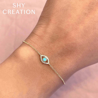 Shy Creation .06ctw Diamond Turquoise Evil Eye Bracelet