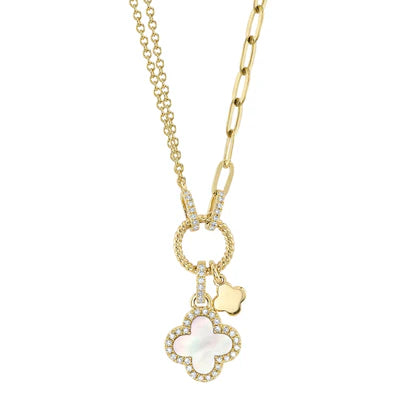 Shy Creation .12ctw Diamond MOP Clover Pendant