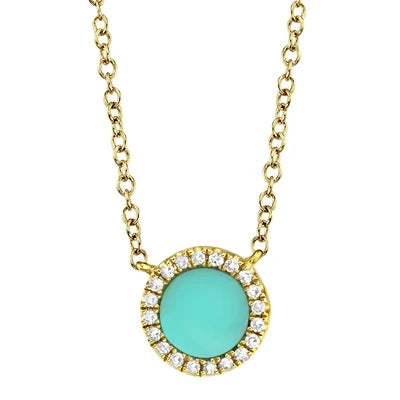 Shy Creation .04ctw Diamond Halo Turquoise Necklace