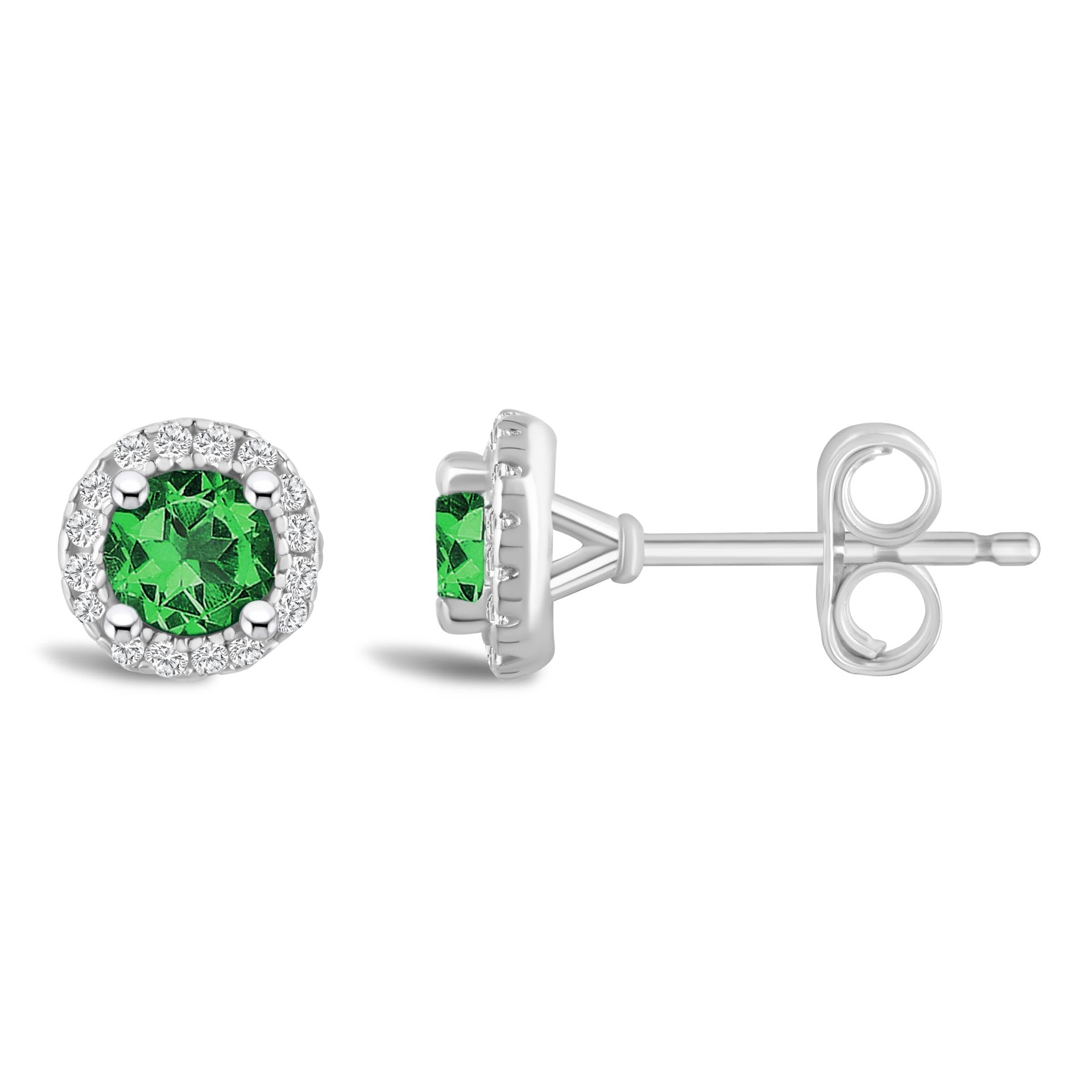 Emerald Diamond Halo Earrings