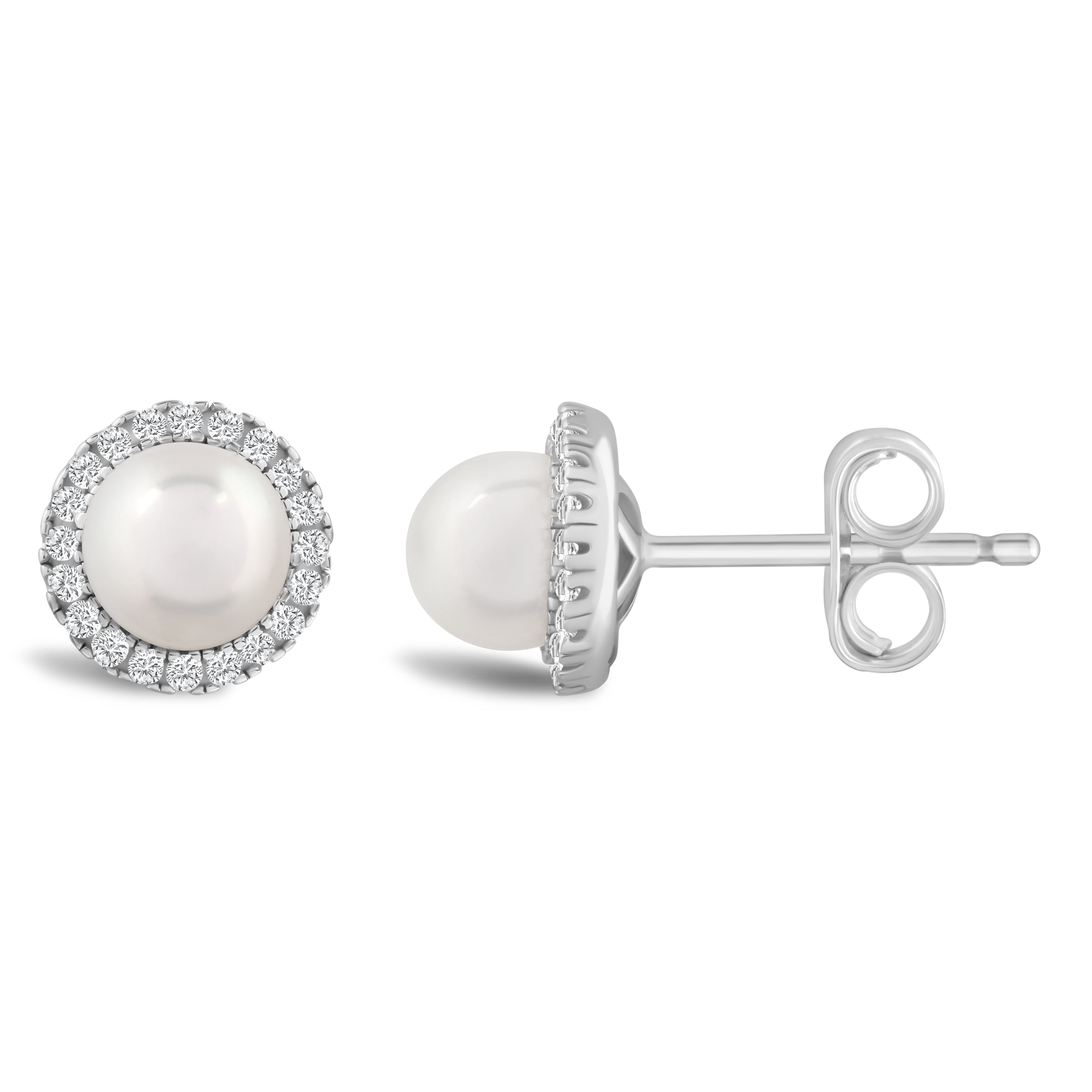 Pearl Diamond Halo Earrings