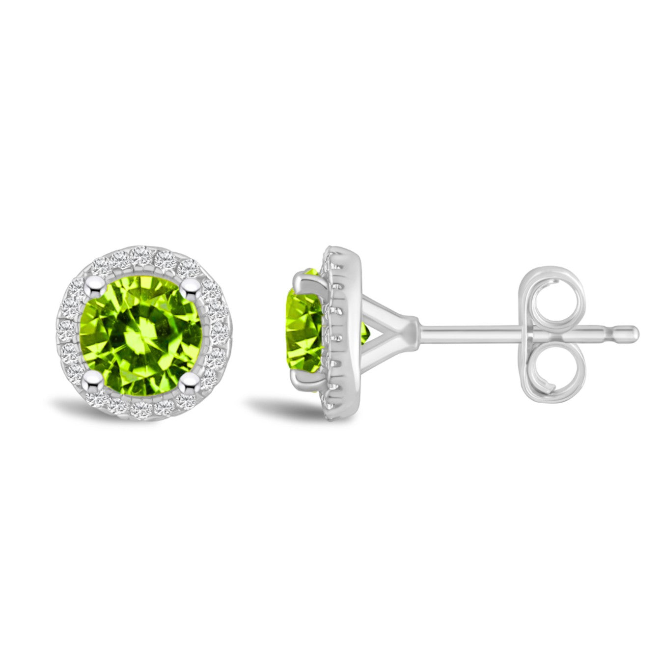 Peridot Diamond Halo Earrings
