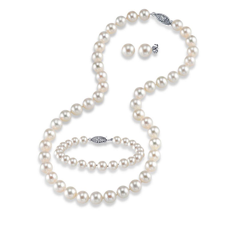 6-6.5mm Matching Pearl Necklace, Bracelet, and Earrings Box Set