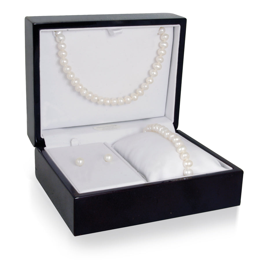 Matching Pearl Necklace, Bracelet, and Earrings Box Set