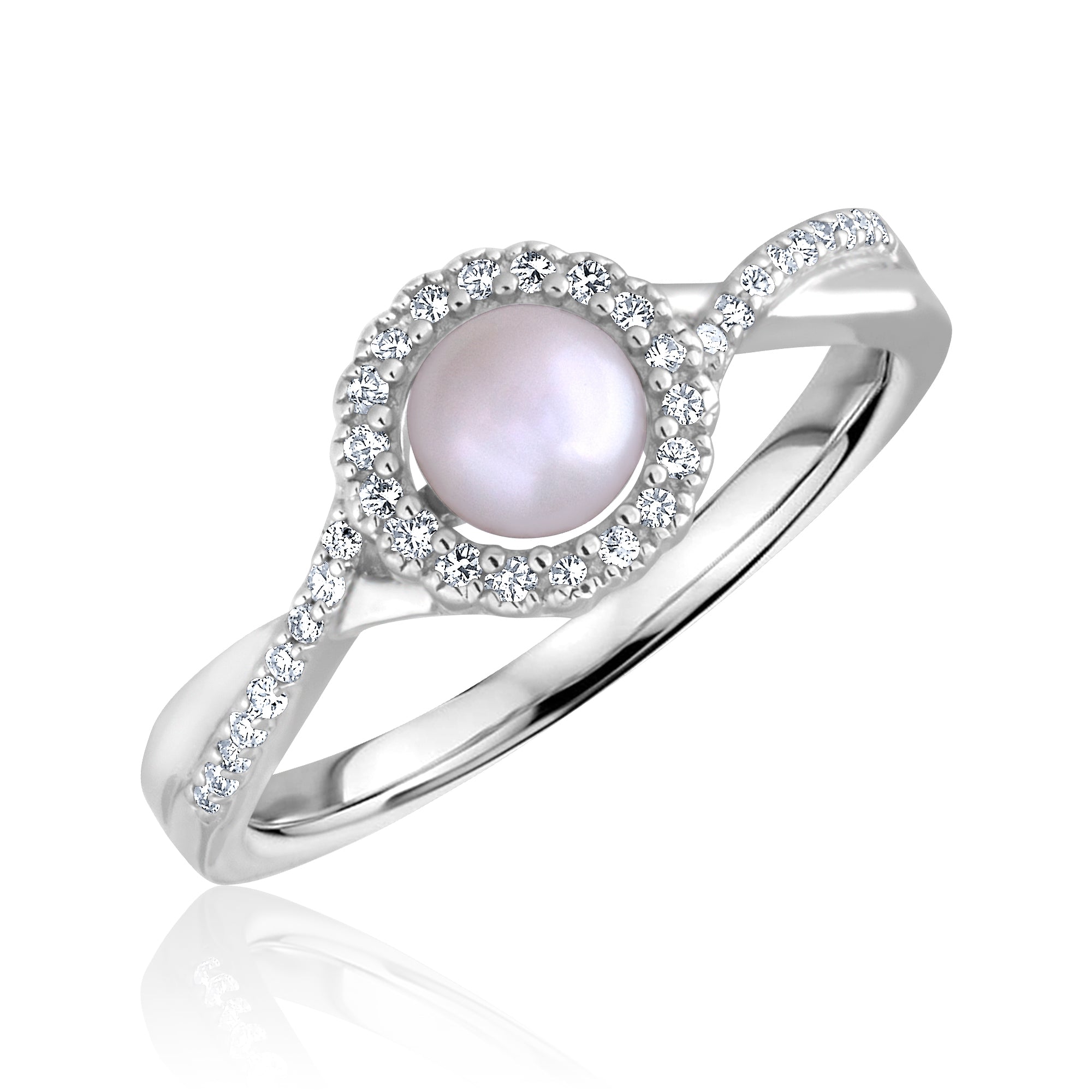 Pearl Diamond Halo Ring