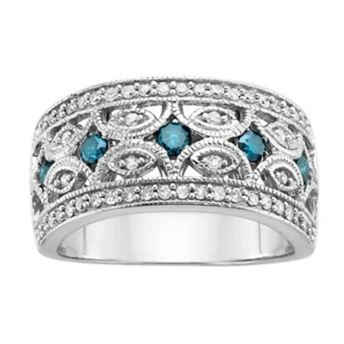 1/2ctw Blue & White Diamond Vintage Style Ring