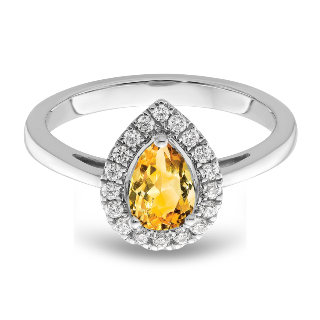 Citrine Diamond Halo Ring