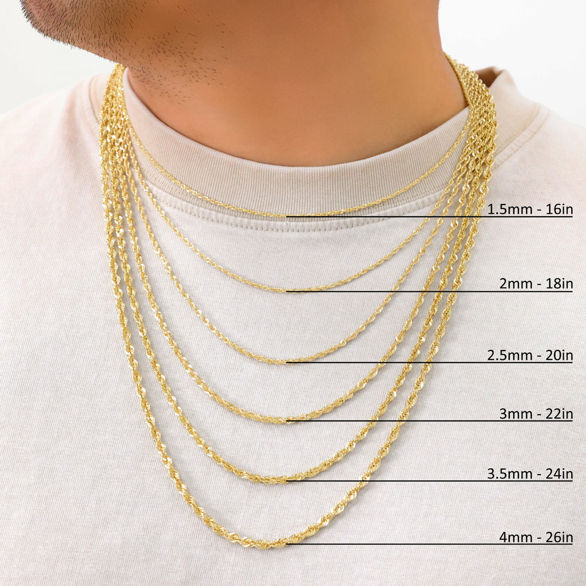 20" 2mm Diamond Cut Rope Chain