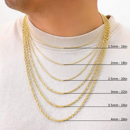 20" 2mm Diamond Cut Rope Chain