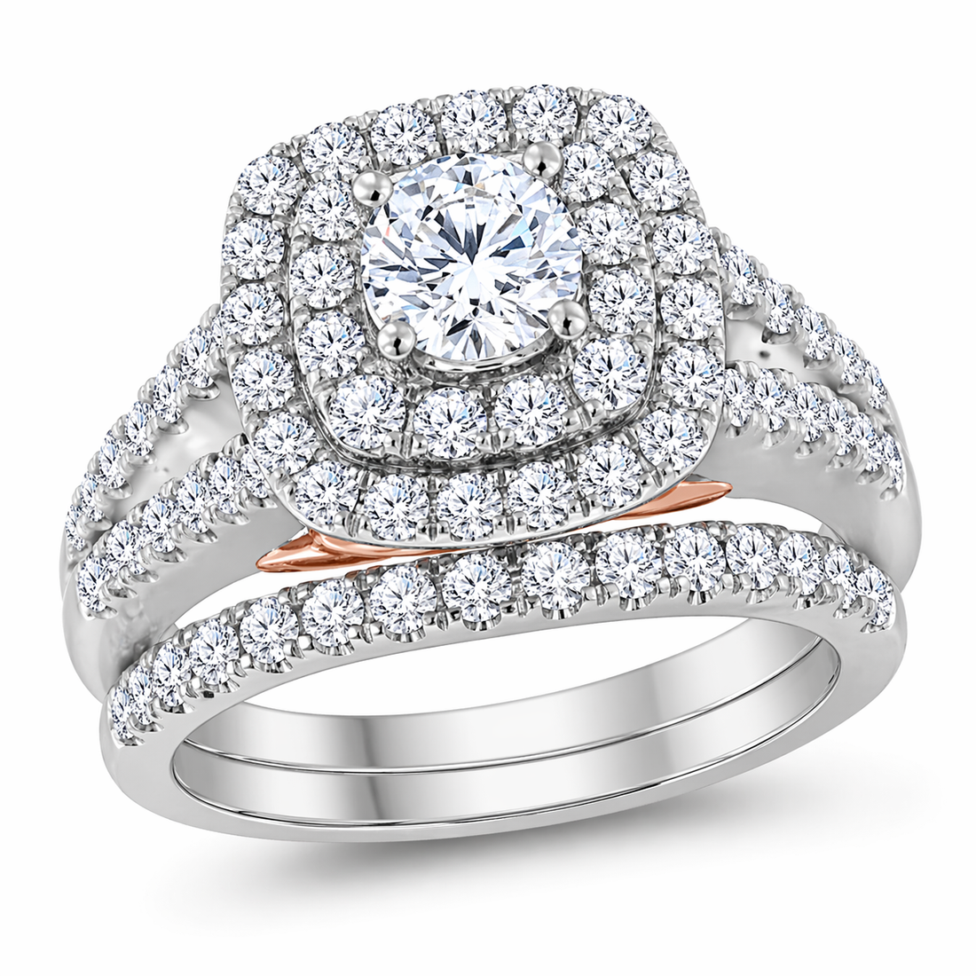 Bellissimo 1-1/4ctw Certified Diamond Double Halo Bridal Set