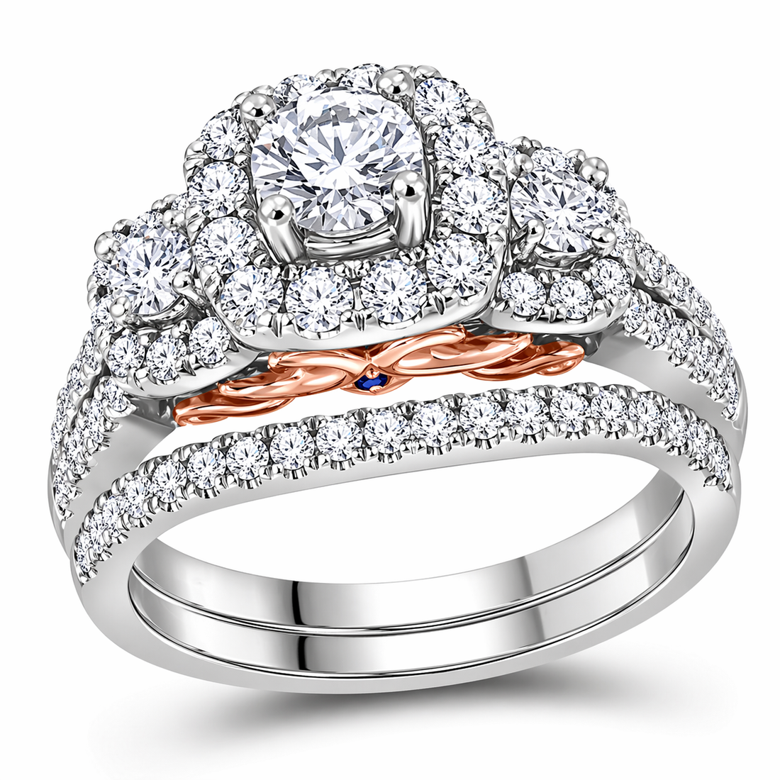 Bellissimo 1-1/2ctw Certified Diamond Halo Bridal Set