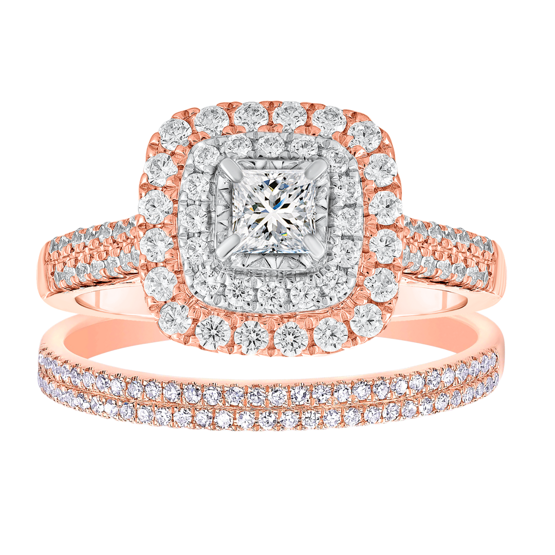 1ctw Diamond Double Halo Promise Forever Bridal Set