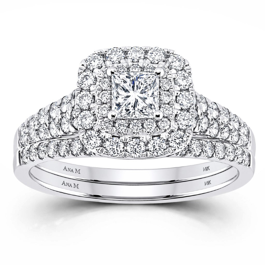 Ana M 1ctw Certified Diamond Double Halo Bridal Set