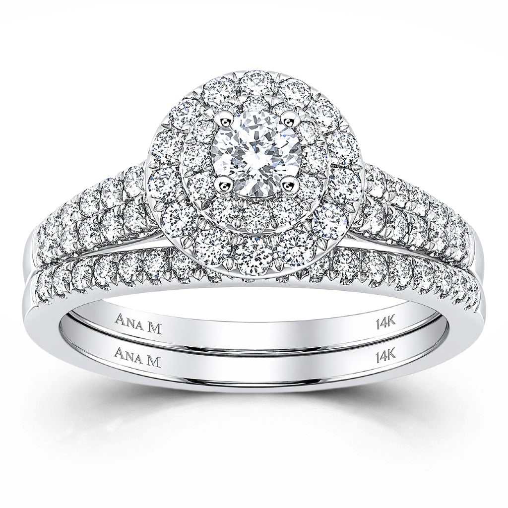 Ana M 1ctw Certified Diamond Double Halo Bridal Set