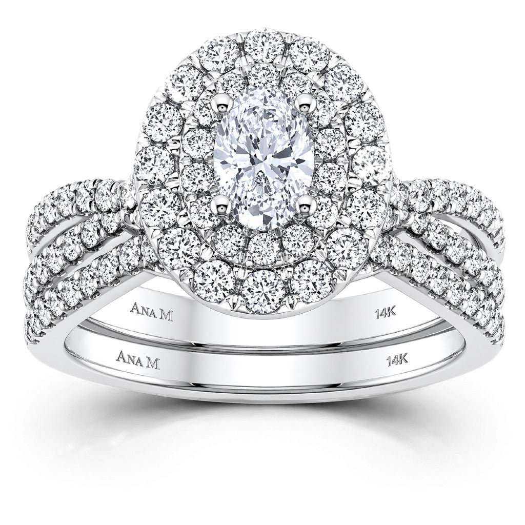 Ana M 1-1/2ctw Certified Diamond Double Halo Bridal Set