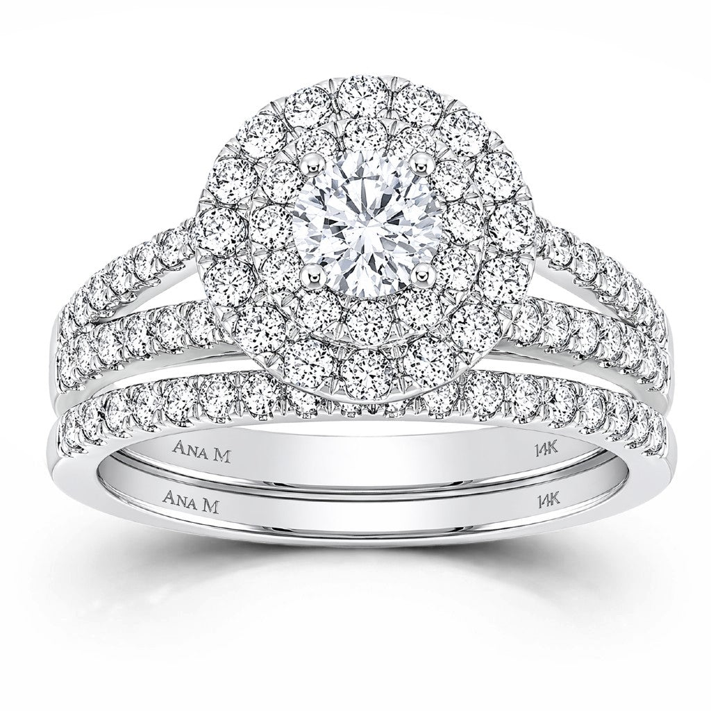Ana M 1.50ctw Certified Diamond Halo Bridal Set
