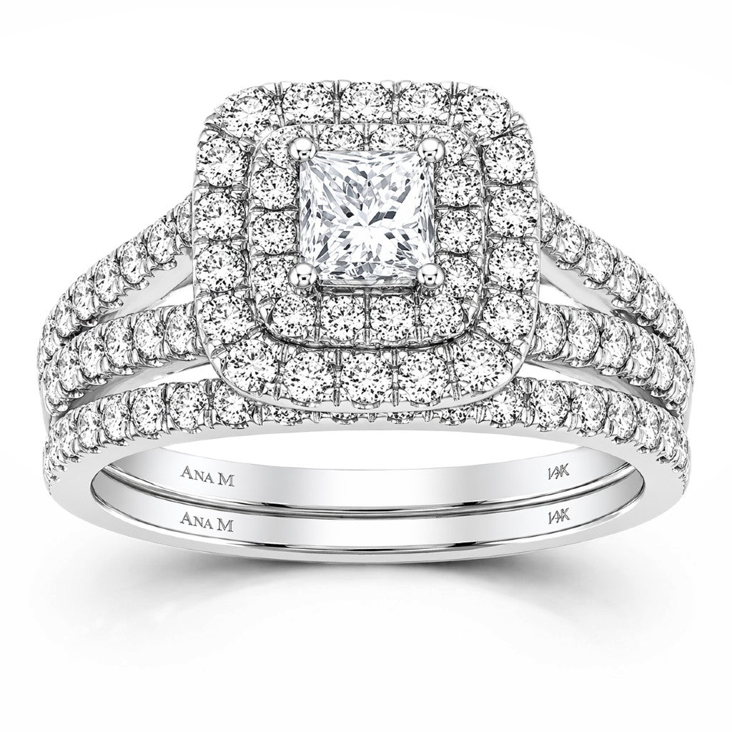 Ana M 1-1/2ctw Certified Diamond Double Halo Bridal Set