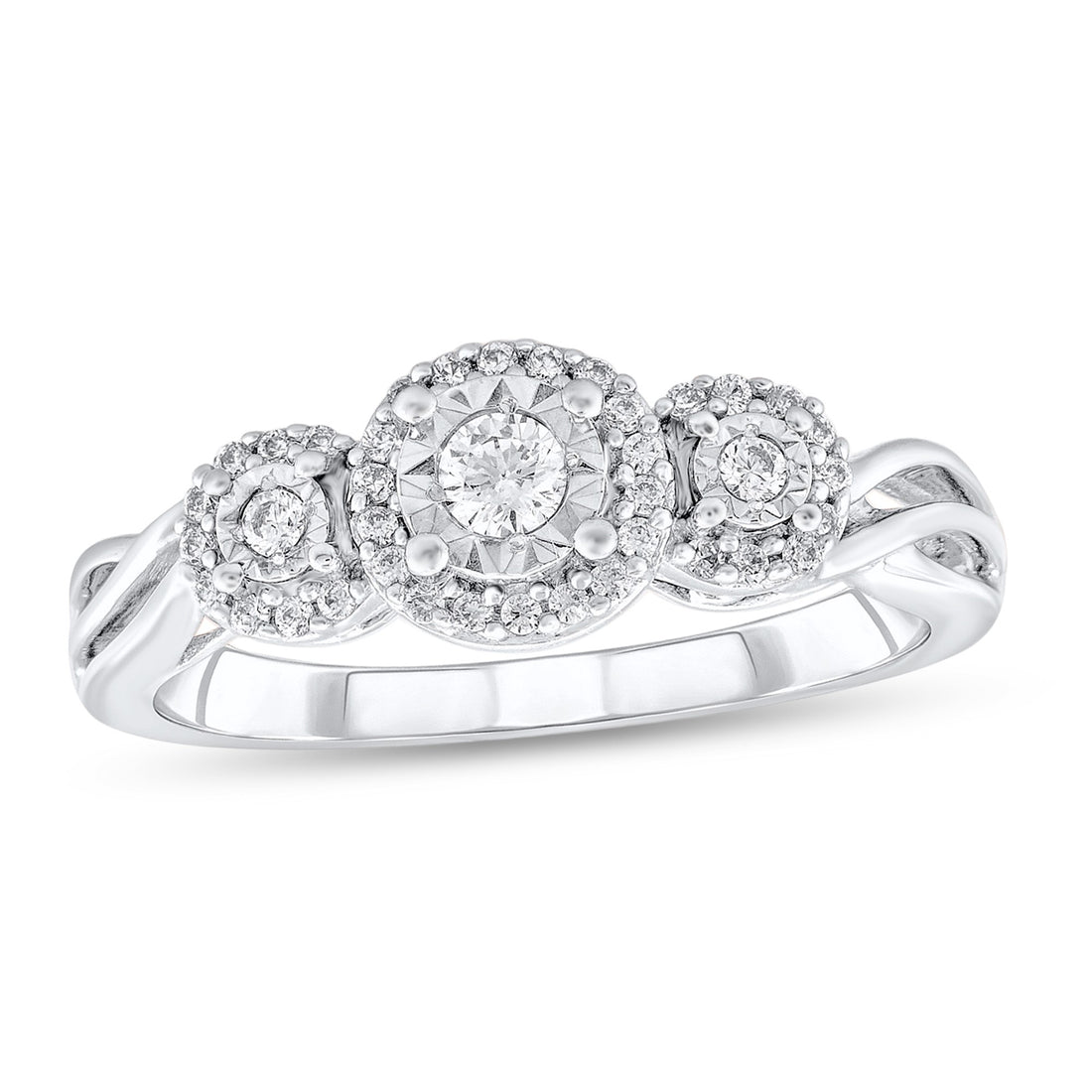 1/4ctw Three Diamond Halo Ring