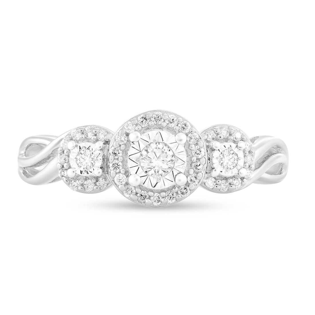 1/4ctw Three Diamond Halo Ring
