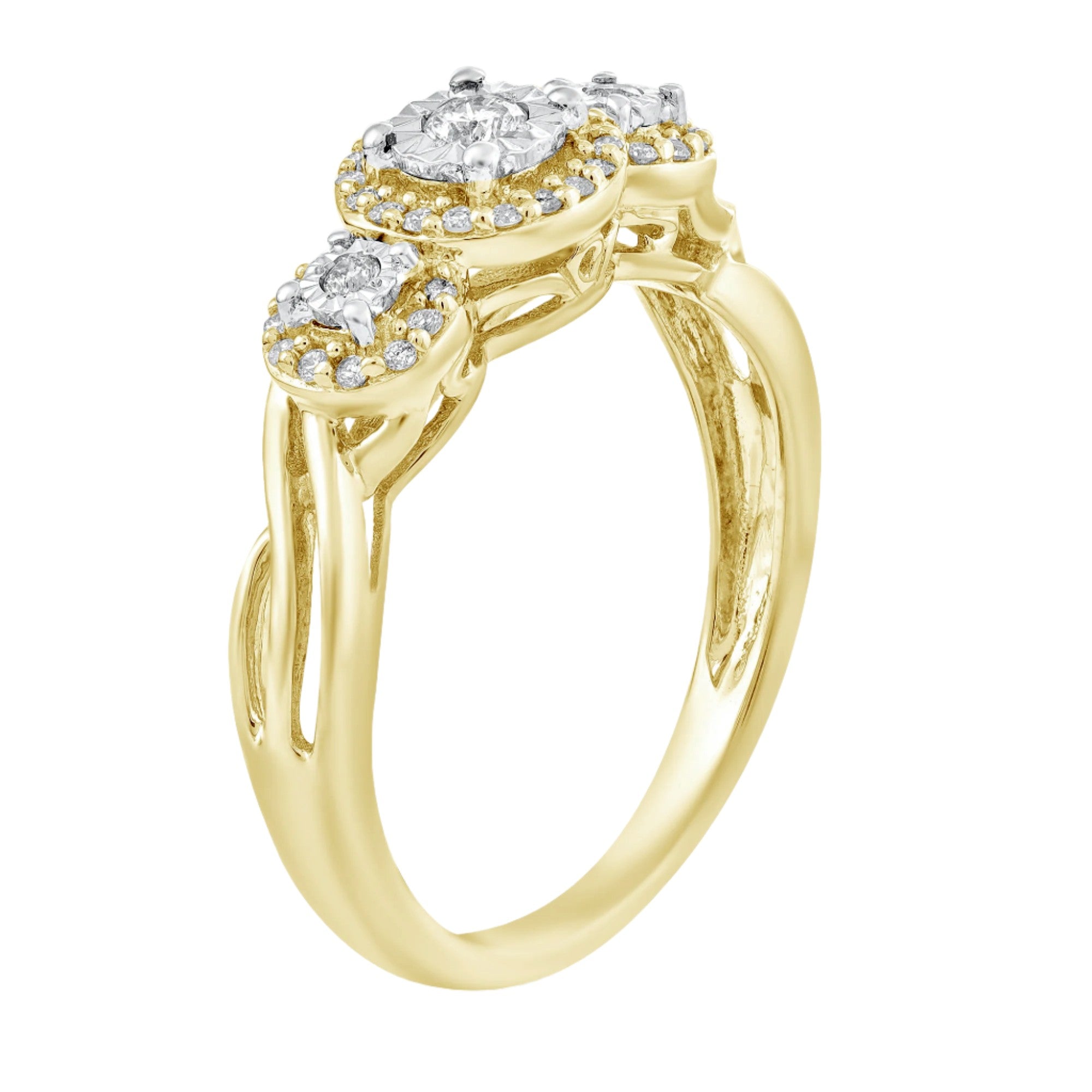 1/4ctw Three Diamond Halo Ring