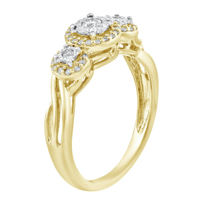 1/4ctw Three Diamond Halo Ring