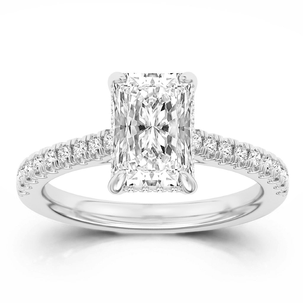 100 Facets Certified 3.34ctw Lab Grown Diamond Hidden Halo Engagement Ring