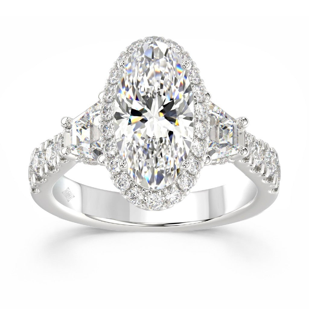 3.25ctw Certified Elongated Lab Grown Diamond Halo Engagement Ring