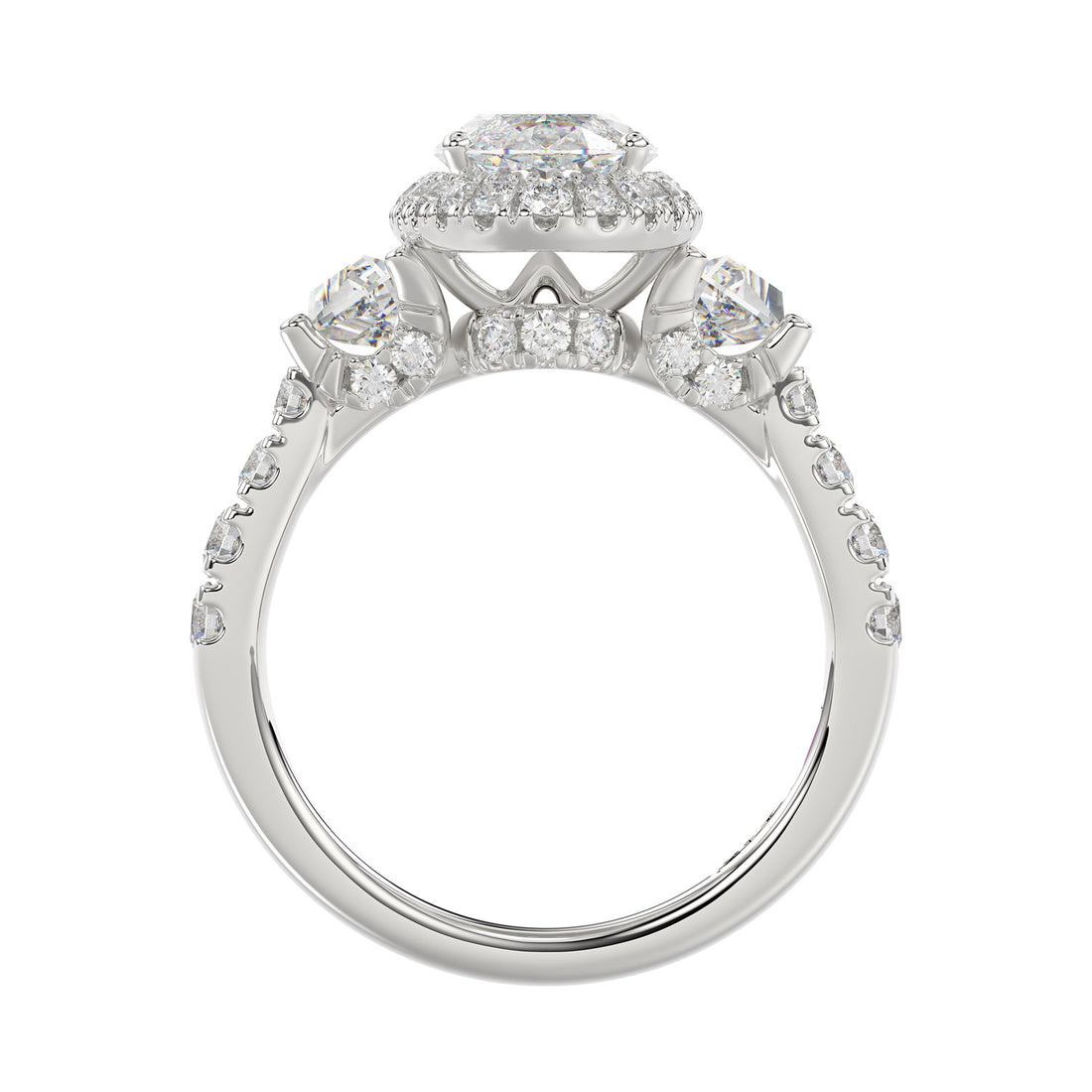 3.25ctw Certified Elongated Lab Grown Diamond Halo Engagement Ring