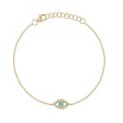 Shy Creation .06ctw Diamond Turquoise Evil Eye Bracelet