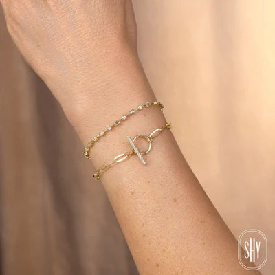 Shy Creation .12ctw Diamond Paperclip Bracelet