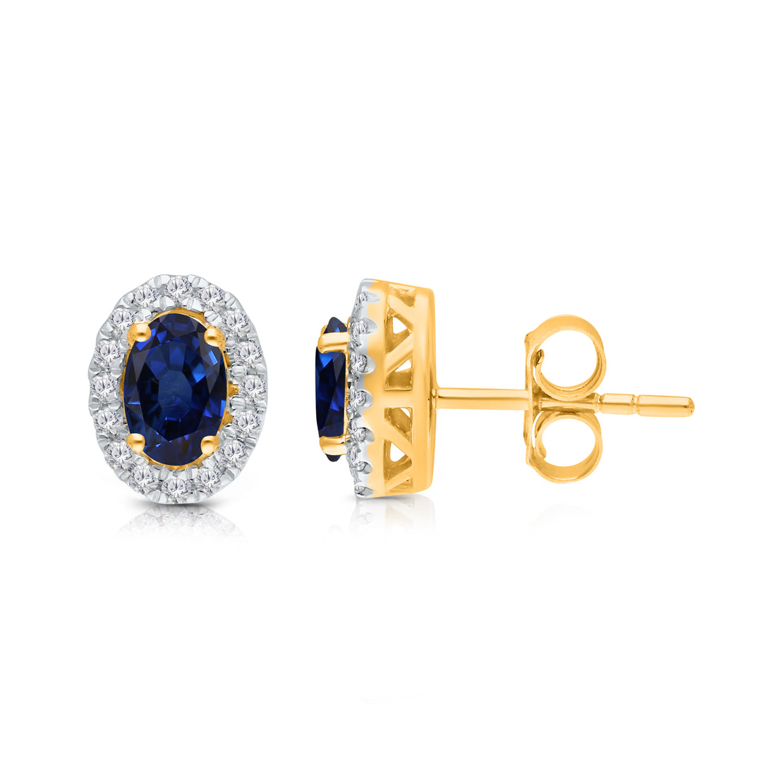 Kallati Sapphire Diamond Halo Stud Earrings
