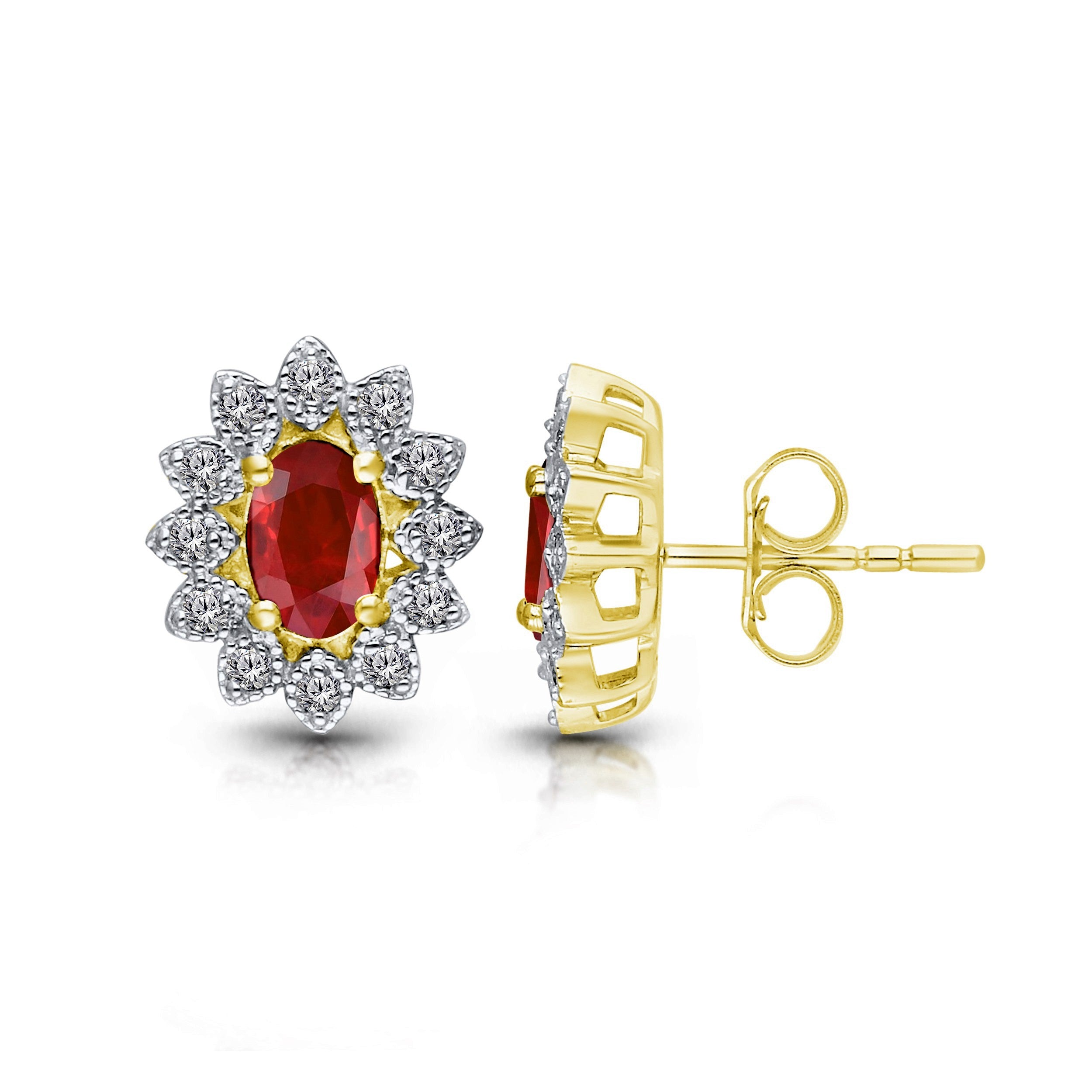 Kallati Ruby Diamond Halo Stud Earrings