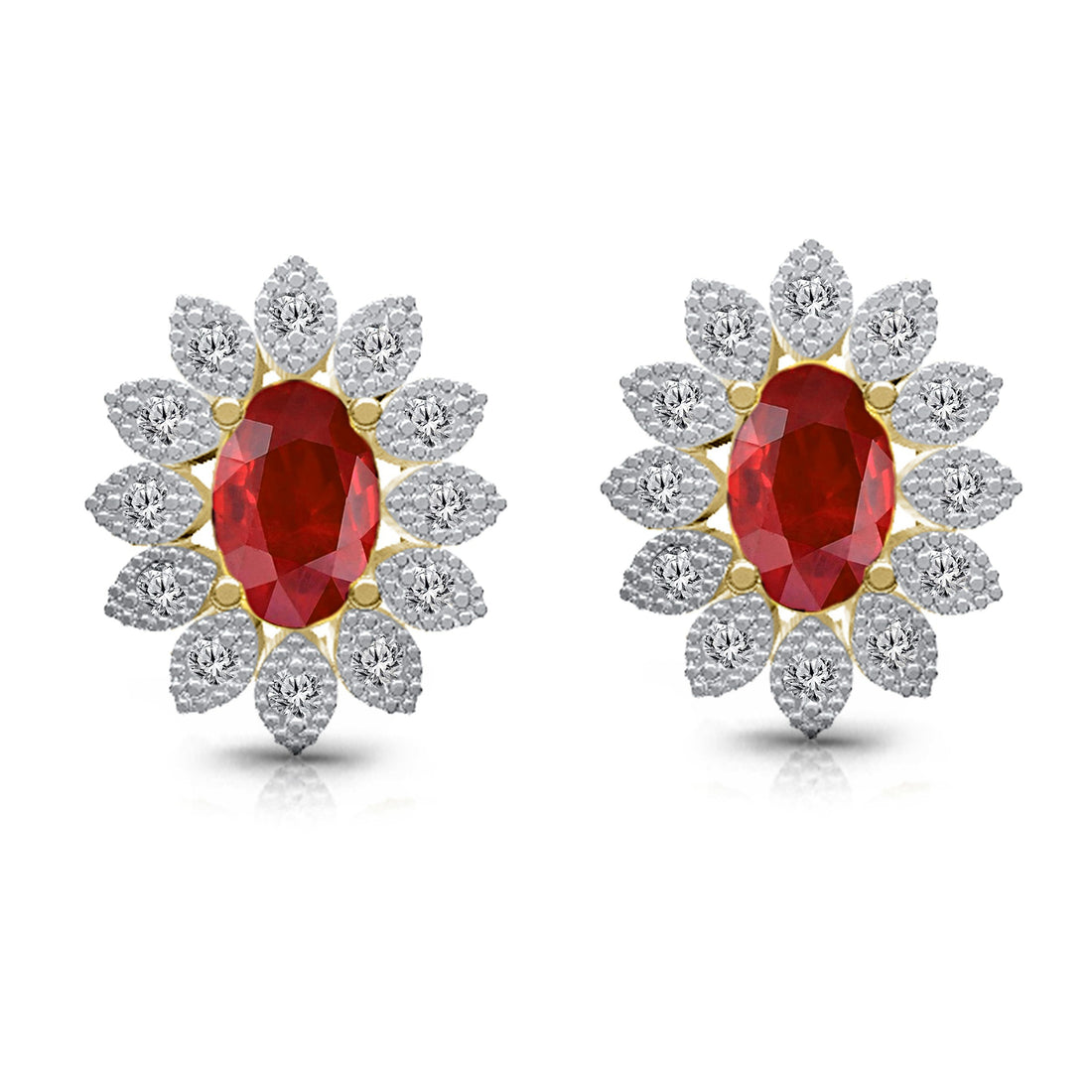 Kallati Ruby Diamond Halo Stud Earrings