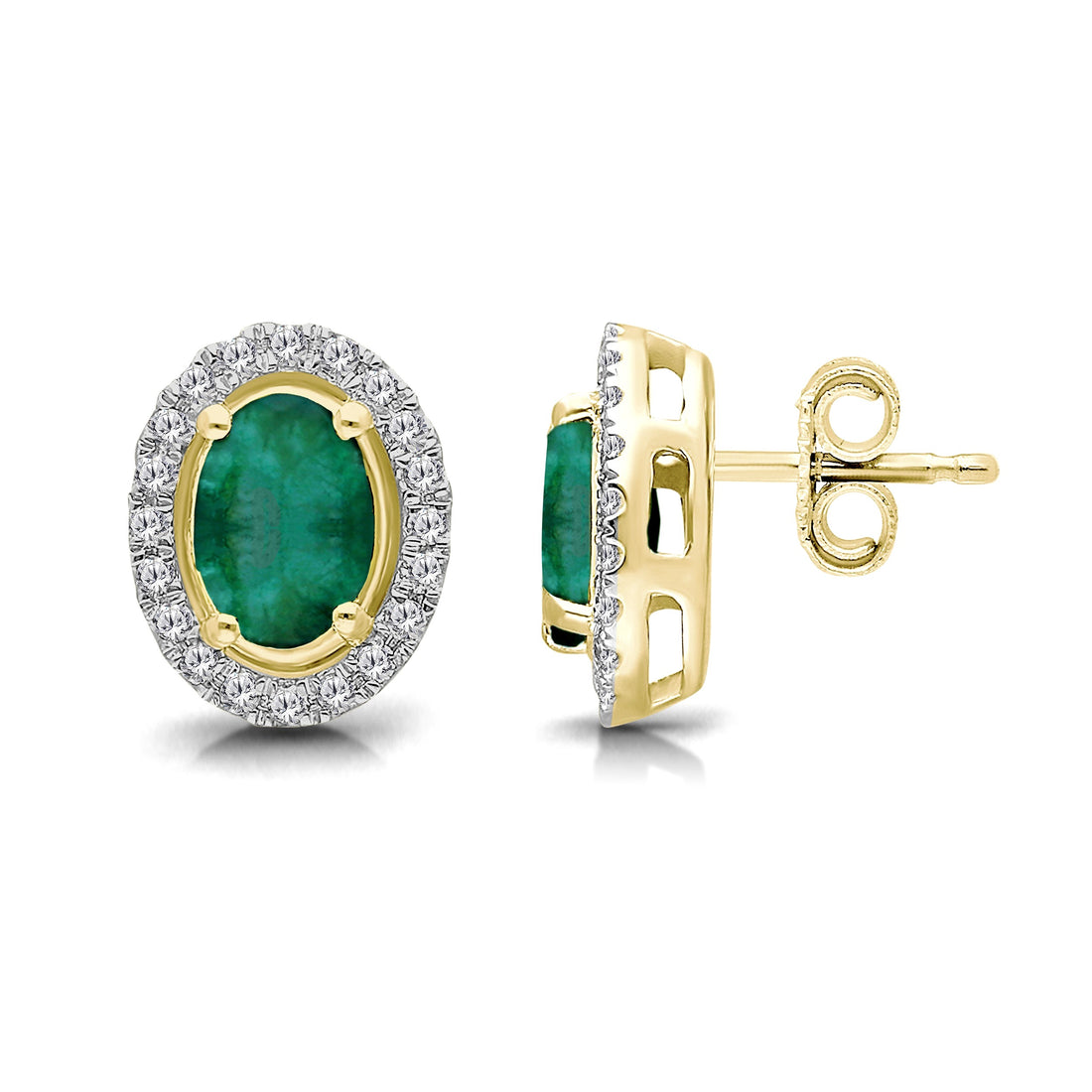 Kallati Emerald Diamond Halo Stud Earrings