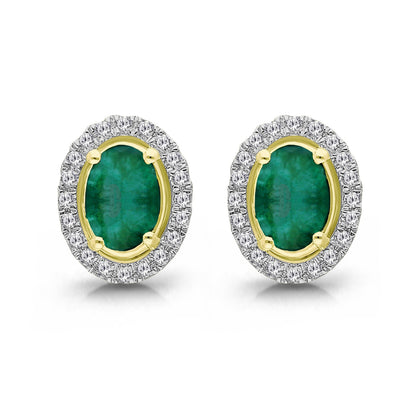 Kallati Emerald Diamond Halo Stud Earrings