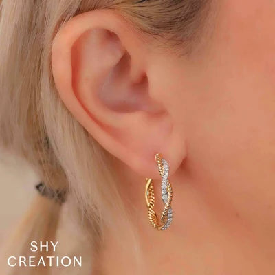 Shy Creation .42ctw Diamond Hoop Earrings