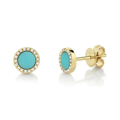 Shy Creation .08ctw Diamond Turquoise Stud Earrings