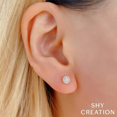 Shy Creation .24ctw Diamond Halo Stud Earrings