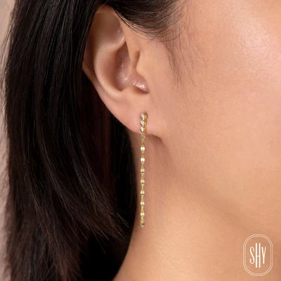 Shy Creation .11ctw Diamond Chain Drop Earrings