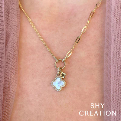 Shy Creation .12ctw Diamond MOP Clover Pendant