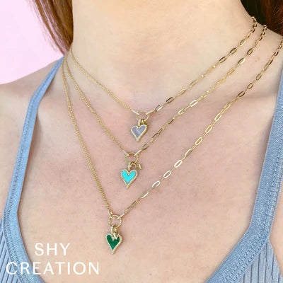 Shy Creation .13ctw Diamond MOP Heart Pendant