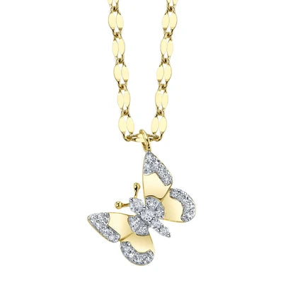 Shy Creation .09ctw Diamond Butterfly Necklace