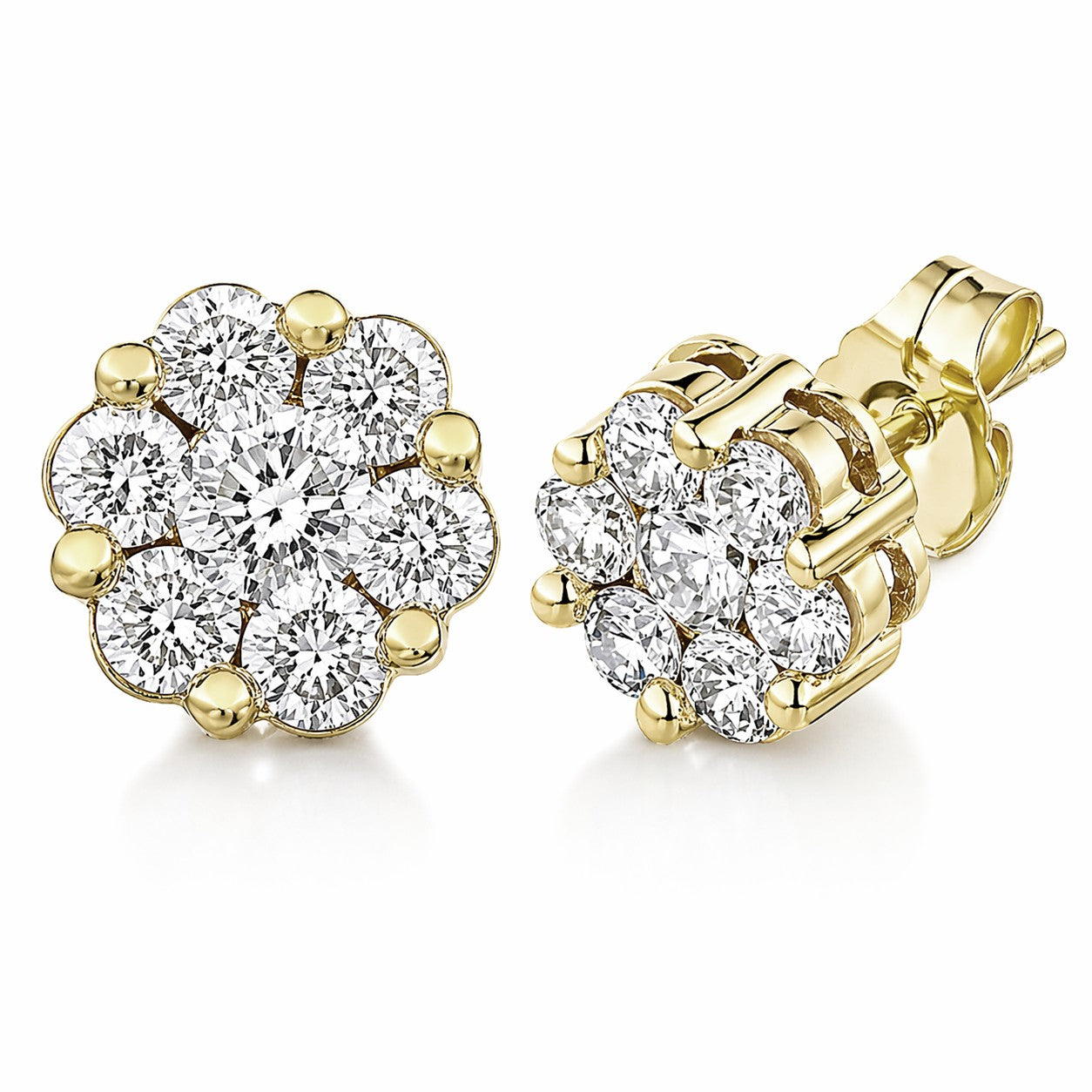 1ctw Flower Diamond Cluster Stud Earrings