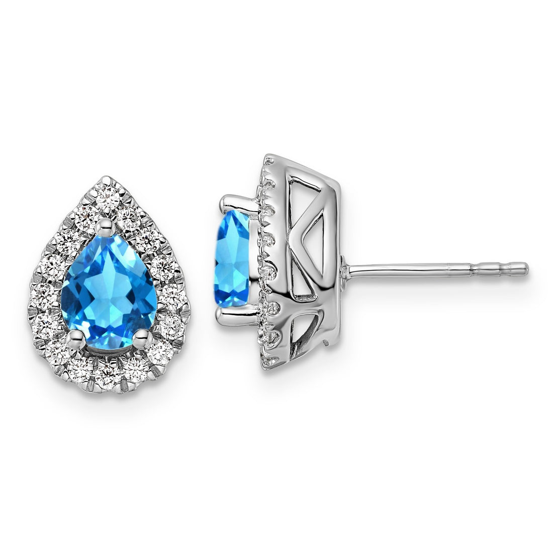 Blue Topaz Diamond Halo Earrings