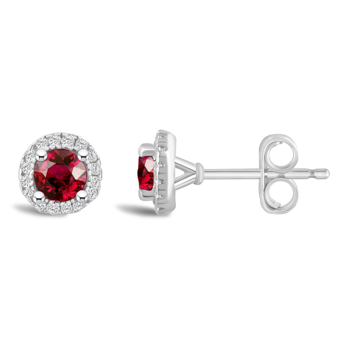 Ruby Diamond Halo Earrings