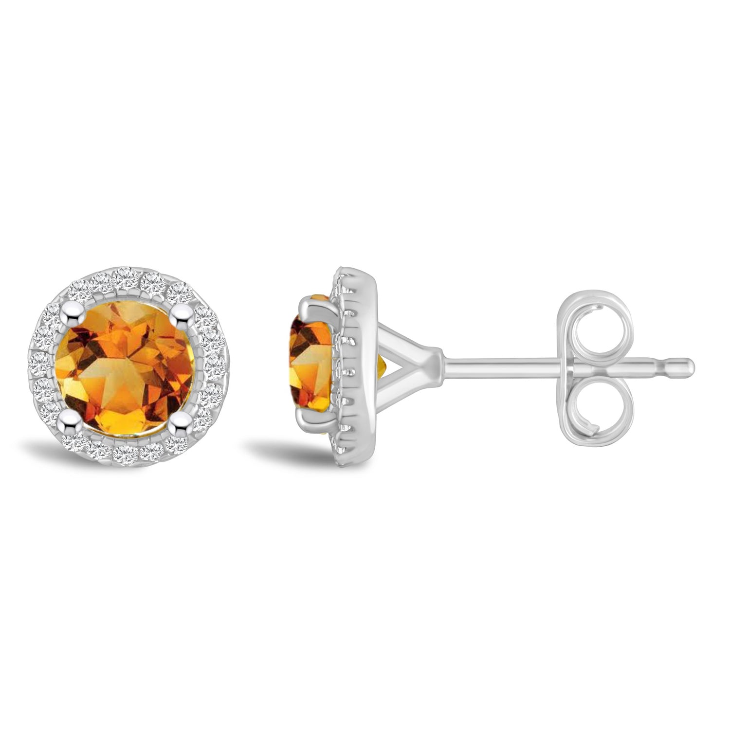 Citrine Diamond Halo Earrings